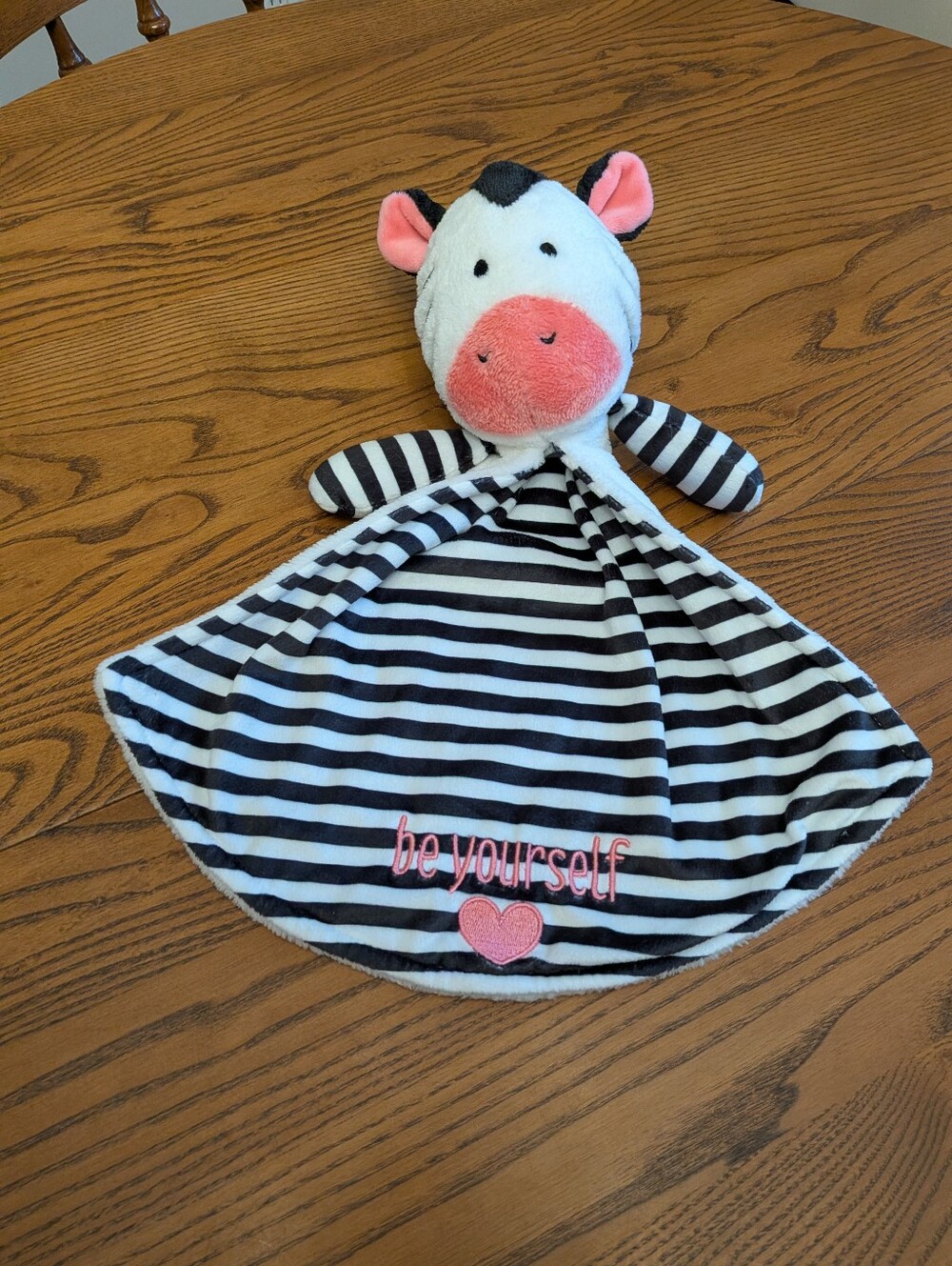 Plush Zebra Security Blanket Lovey - Be Yourself - Black & White Pink Accents